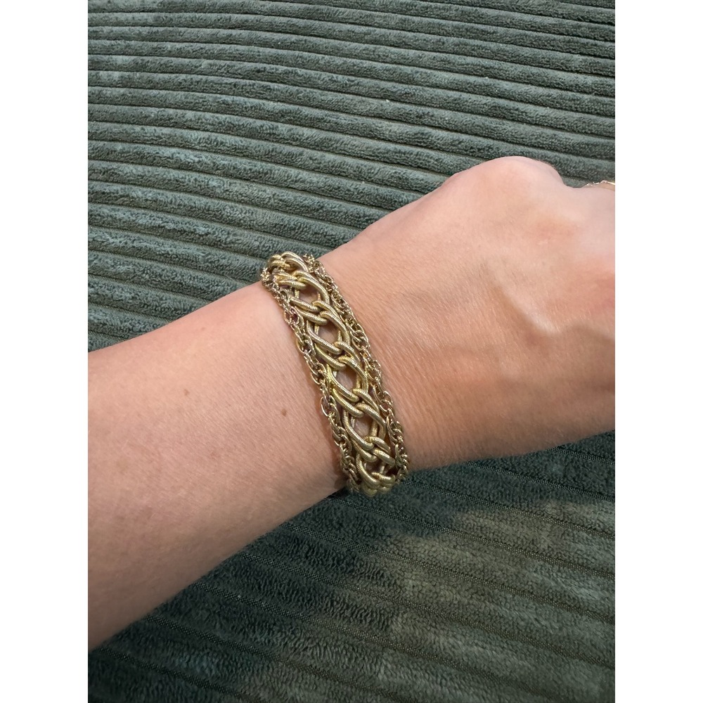 Goldette Gold Tone Chain Bracelet Vintage Braided Textured‎ Statement Jewelry